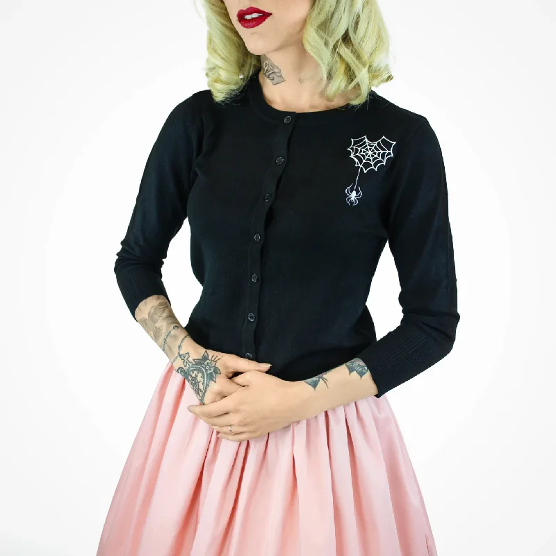 Embroidered Webbed Heart Black Knit Cardigan #E-WHBC Bright Pastel Dark