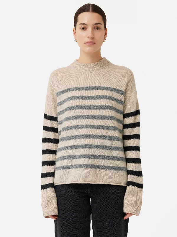 Merino Cashmere Stripe Jumper | Neutral Mesh Sweater Canvas Denim