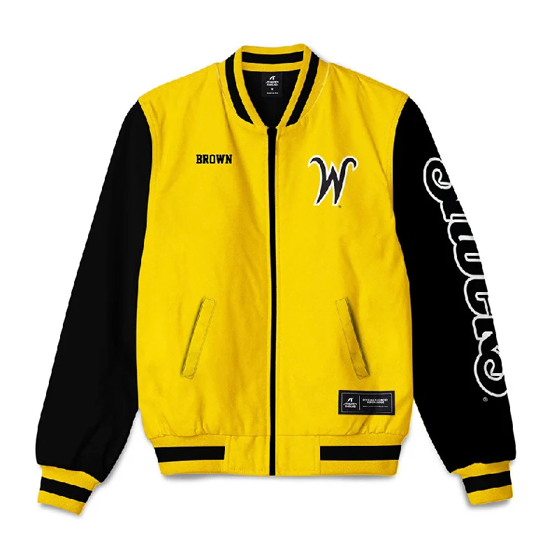 Wichita State - NCAA Women's Track & Field : Sydney Brown - Bomber Jacket Lace Jacket Ribbed Jacket Sequined Jacket