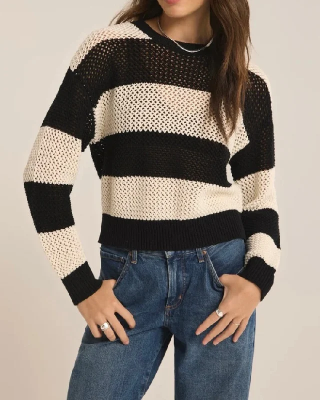 Broadbeach Stripe Sweater - Black Handmade Hand-knitted Hand-woven