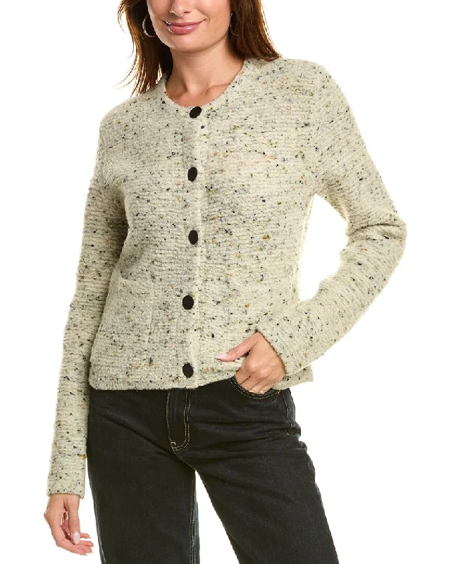 Theory Tweed Wool-Blend Cardigan Zippered Front Buttoned Front Snap Front