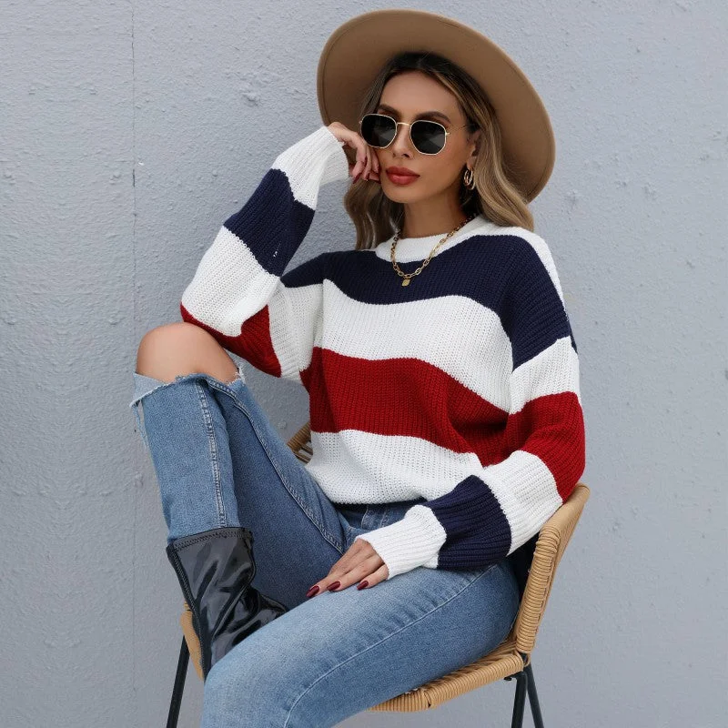 IKEARLAX New sweater popular spring and autumn new products 2025 contrasting colors striped long-sleeved new knitted sweater jumper Solid Color Striped Floral Print