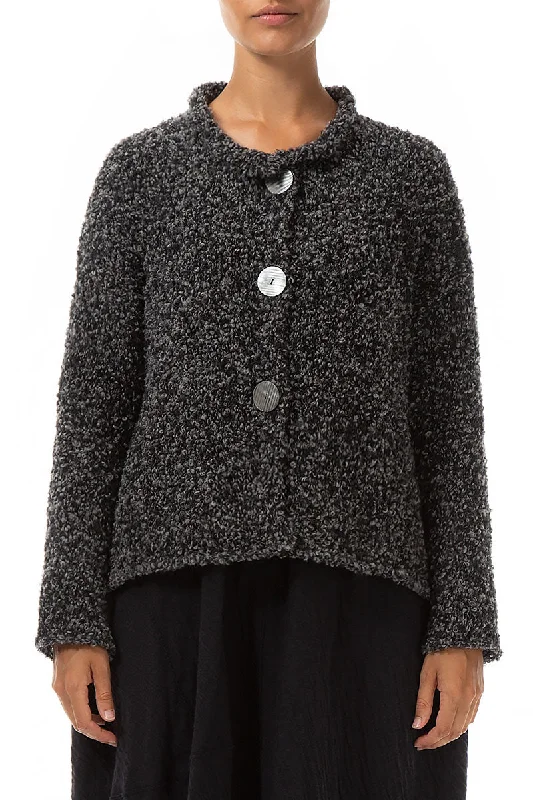 Mélange Grey Alpaca Wool Cardigan Hooded Cardigan Collared Cardigan Shawl Collar
