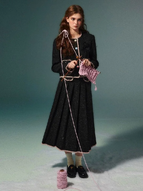 Black jacket pleated skirt【s0000004541】 Snapped Jacket Toggled Jacket Drawstring Jacket