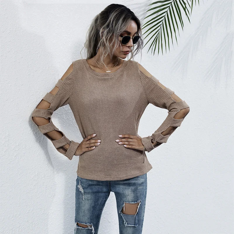 IKEARLAX 2025 New popular autumn new knitted sweater thickened round neck long sleeve hollow slim fit pullover wholesale Elasticated Padded Insulated