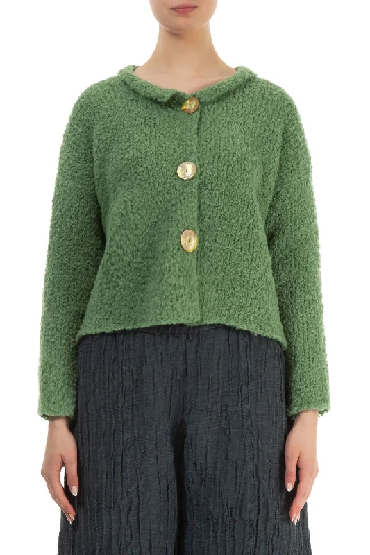 Sage Green Alpaca Wool Cardigan Denim Fabric Leather Fabric Suede Fabric