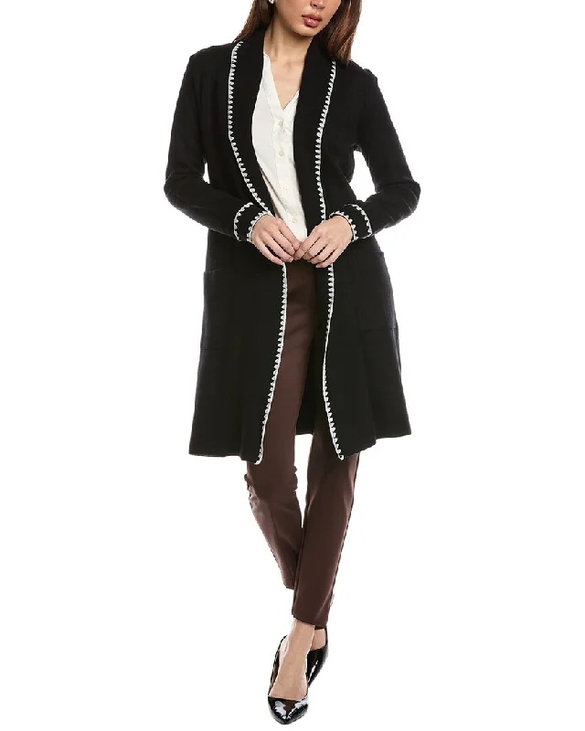 T Tahari Embroidery Cardigan Welt Pockets Slit Pockets Flap Pockets