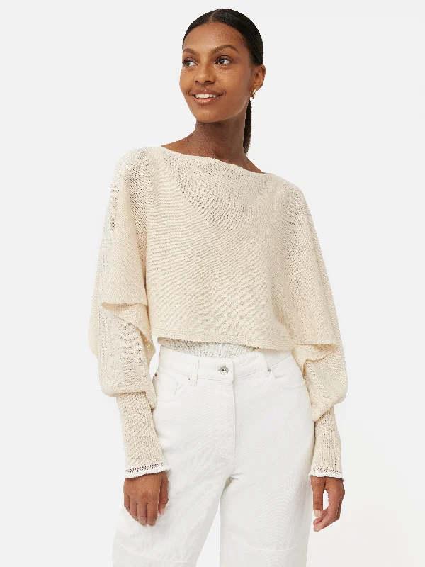 Pure Linen Poncho Sweater | Ivory Long Sweater Short Sweater Cropped Sweater