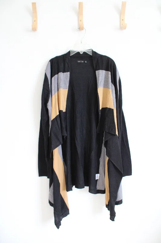 Ava Black Tan & Gray Striped Cardigan | L Polka Dot Checkered Tartan