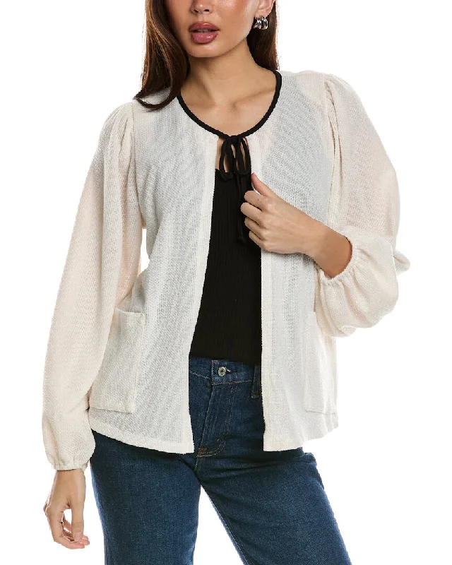 Isla Ciel Cardigan Houndstooth Herringbone Solid