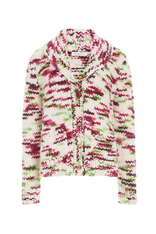 Moses Knit Cardigan in Space Dye Jewel Multi Welfat Cashmere Thin Thick Dense