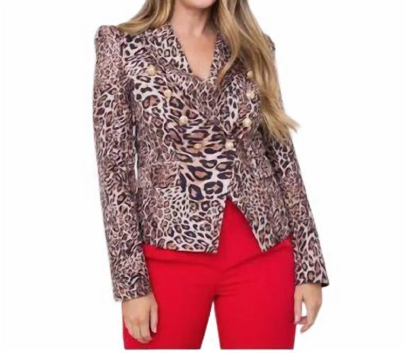 Leopard Double Breasted Blazer In Taupe Women's Patchwork Suit