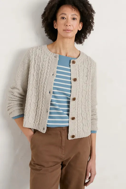 Seasalt Tressa Cardigan in Aran Satin Blend Silk Blend Wool Blend