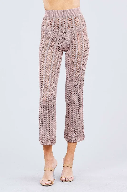 Flare Long Fishnet Sweater Pants Fitted Slim Tailored