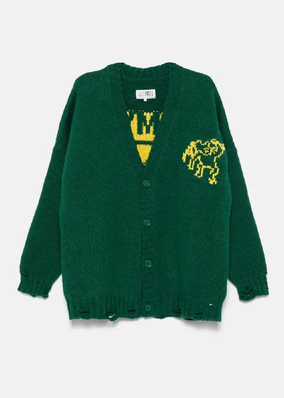 Green Lost My Pet Cardigan Cable Knit Ribbed Knit Lace Knit