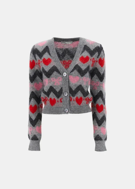 Grey Knitted Mohair Cardigan Fitted Slim Tailored