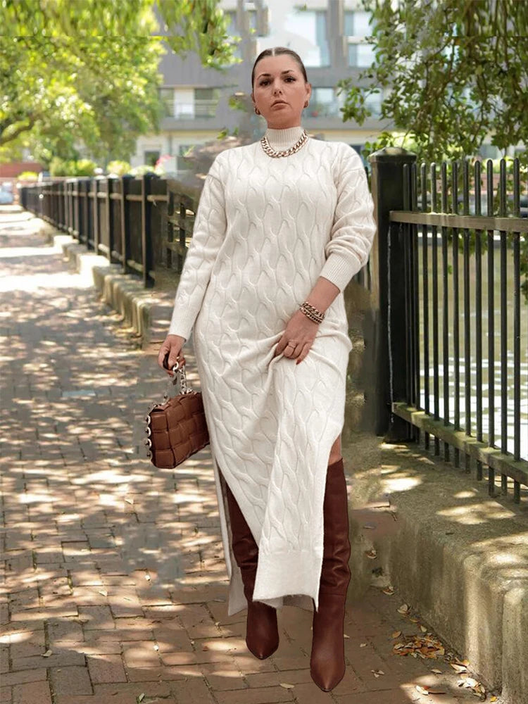 Wjczt White Knitted Dress Lady Long and Elegant Plus Size Clothes Sweater Dresses for Women Thick Winter Dress Wholesale Dropshipping Cashmere Blend Cotton Blend Poly Blend