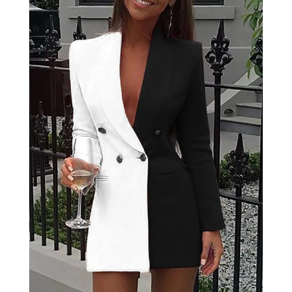 Women Blazer Elegant Office Lady Suit Thin Spring V-neck Female Long Sleeve New Patchwork Slim OL Double Breasted Dress Coat Women's Elegant Jacket Women Blazer Elegant Office Lady Suit Thin Spring V-neck Female Long Sleeve New Patchwork Slim OL Double Breasted Dress Coat Women's Elegant Jacket