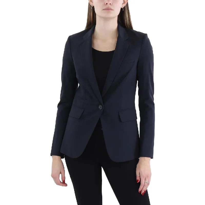 Womens Virgin Wool Blend Faux Pockets One-Button Blazer Women's Vacation Suit