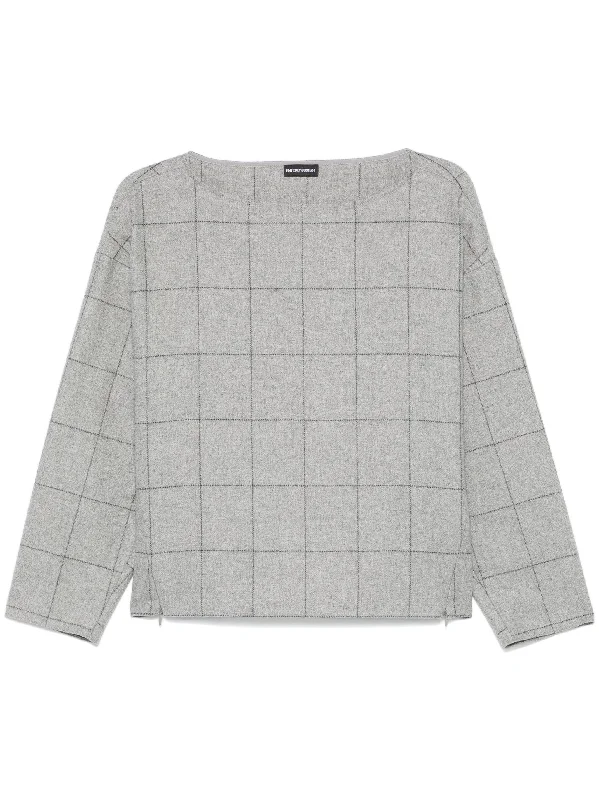 EMPORIO ARMANI CHECKED BOAT-NECK SWEATER Boxy Sweater Fitted Sweater A-Line