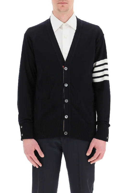 Thom Browne Merino Wool 4-Bar Cardigan Houndstooth Herringbone Solid