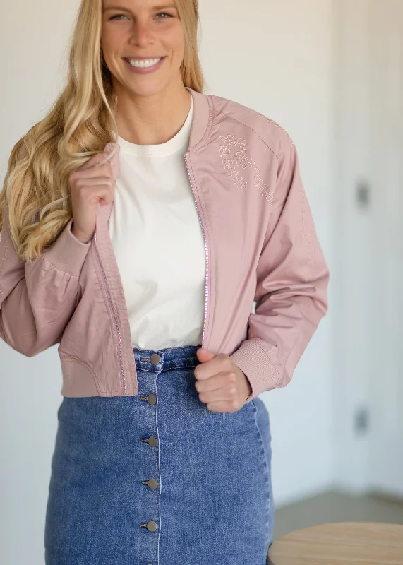 Dusty Pink Vine Bomber Jacket - FINAL SALE Cotton Fabric Linen Fabric Terry Fabric