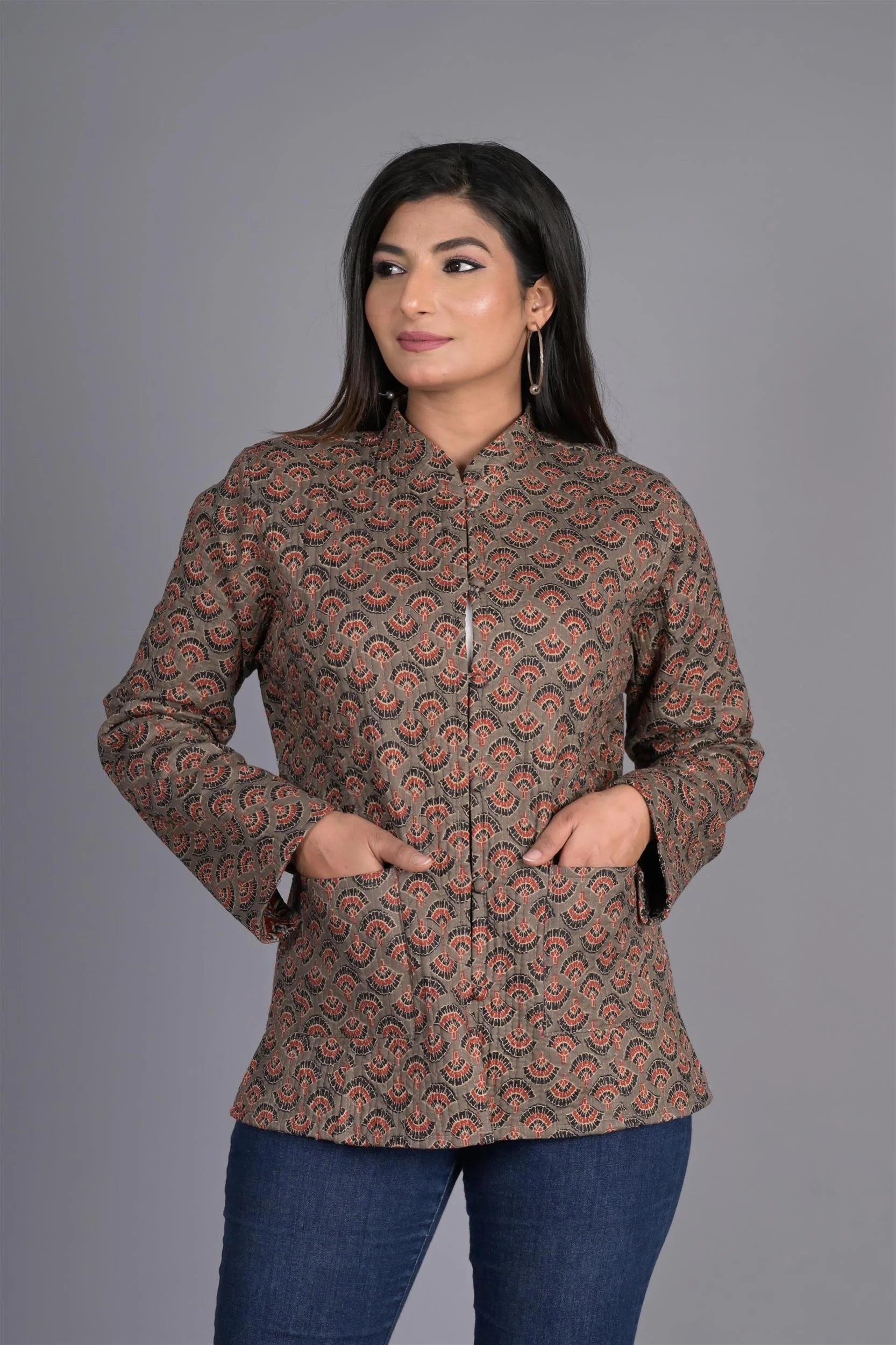 Winter Reversible Brown Jaipuri Cotton Quilted Jackets For Women Corduroy Jacket Velvet Jacket Brocade Jacket