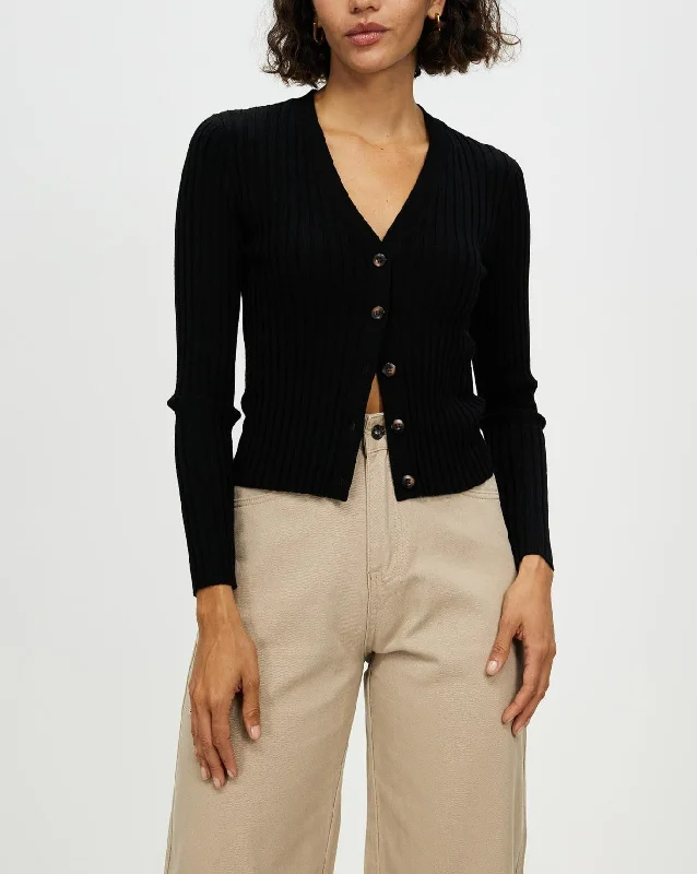 Women's Button Up Long Sleeved V-neck Soft Knitted All Wool Cardigan - Sadako Top Collared Crew Neck Turtle Neck