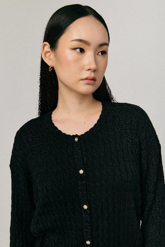 Iris Cable-Knit Cardigan in Black Layered Multi-layer Single Layer