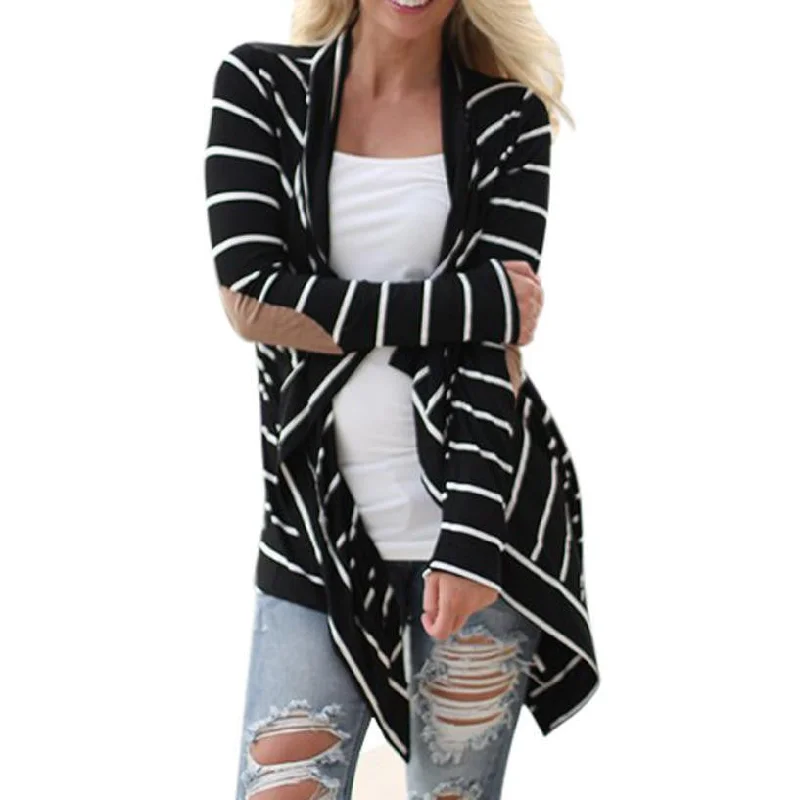 Women Jackets fashion Black white Casual Striped Cardigans Long Sleeve Patchwork Outwear #LN1 Stylish Fashionable Trendy