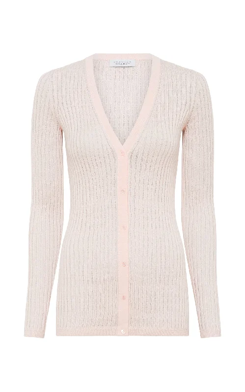 Emma Pointelle Knit Cardigan in Pale Blush Cashmere Silk Slim Fit Regular Fit Oversized