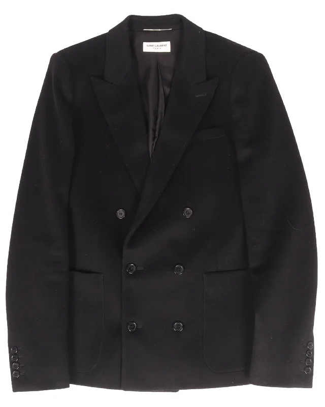 Double-Breasted Wool Tuxedo Blazer Women's Trendy Suit