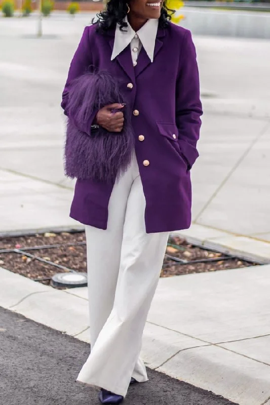 Solid Color Notched Lapel Classic Single Breasted Blazer Women's Casual Suit