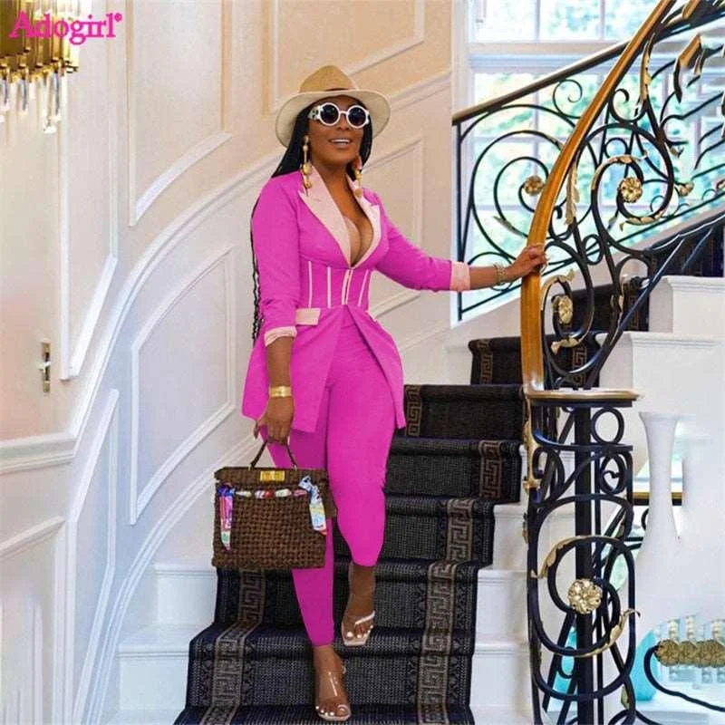 Adogirl Color Patchwork 2 Piece Sets Women Blazer Suits Elegant Slim Long Sleeve Corset Jacket Pencil Pants Office Lady Outfits Women's Designer Suit Adogirl Color Patchwork 2 Piece Sets Women Blazer Suits Elegant Slim Long Sleeve Corset Jacket Pencil Pants Office Lady Outfits Women's Designer Suit