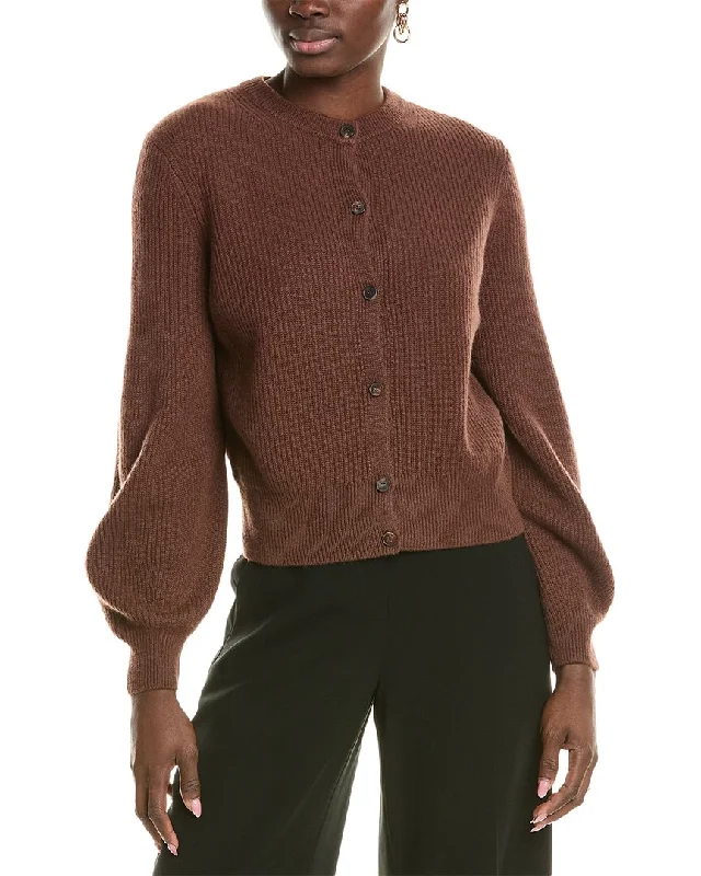 Lafayette 148 New York Ribbed Cashmere Cardigan Elasticated Padded Insulated