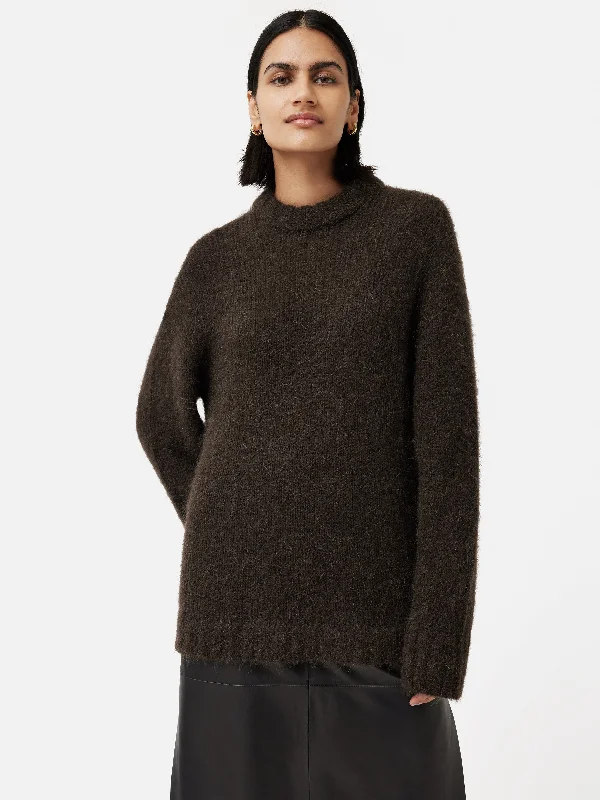 Alpaca Blend Oversized Jumper | Brown Solid Color Striped Floral Print