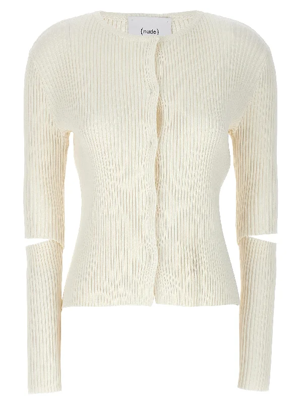 Cutout Detail Ribbed Cardigan Fitted Loose Oversized