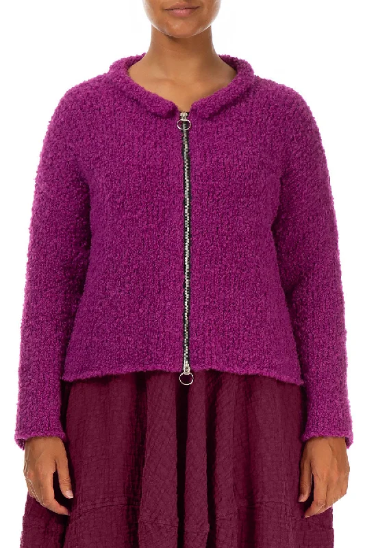 Short Royal Fuchsia Alpaca Wool Cardigan Knit Fabric Woven Fabric Fleece Fabric