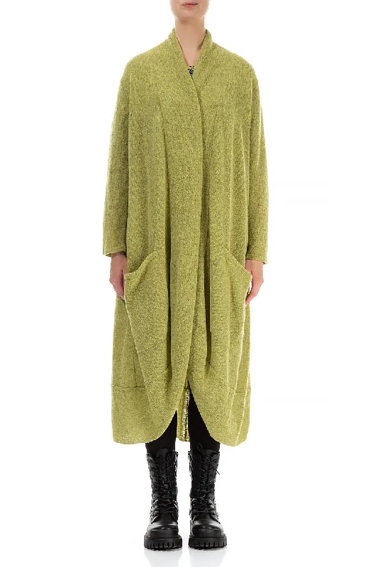 Long Open Golden Lime Wool Cardigan Neon metallic Matte