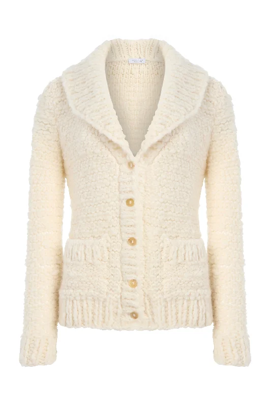Moses Knit Cardigan in Ivory Welfat Cashmere Fitted Loose Oversized