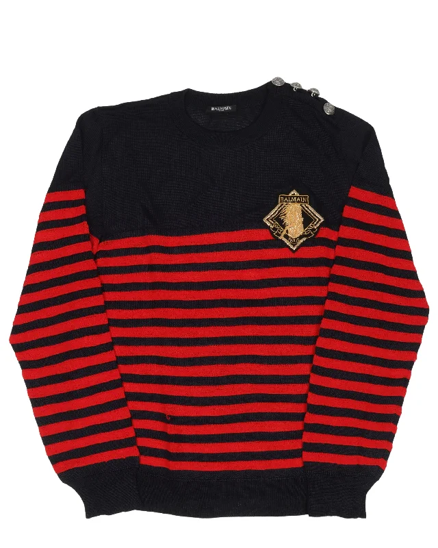 Embroidered Striped Sweater Herringbone Houndstooth Plaid