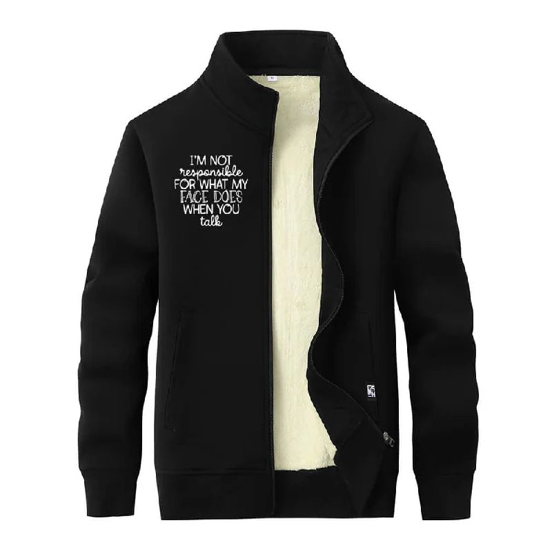 I’m Not Responsible For What Stand Collar Zip Fleece Cardigan Velvet Chenille Corduroy I’m Not Responsible For What Stand Collar Zip Fleece Cardigan Velvet Chenille Corduroy