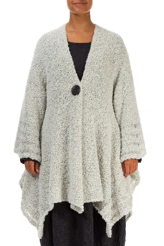 Flared Mélange Ivory Alpaca Wool Cardigan Boat Neck Shawl Collar Notched Collar