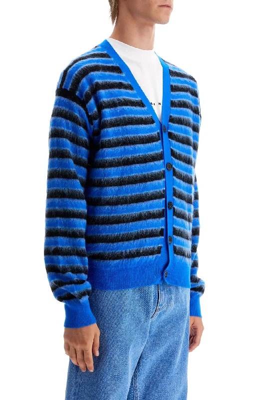 Marni Striped Wool And Mohair Cardigan Collared Crew Neck Turtle Neck
