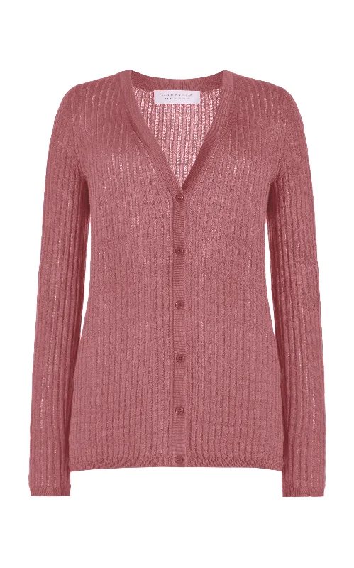 Emma Pointelle Knit Cardigan in Rose Quartz Cashmere Silk Houndstooth Herringbone Solid Emma Pointelle Knit Cardigan in Rose Quartz Cashmere Silk Houndstooth Herringbone Solid