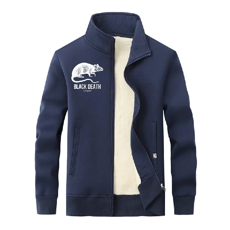 Multicolor Black Death Rat Plague Fleece Stand Collar Zip Cardigan Fleece Cardigan Nylon Polyester