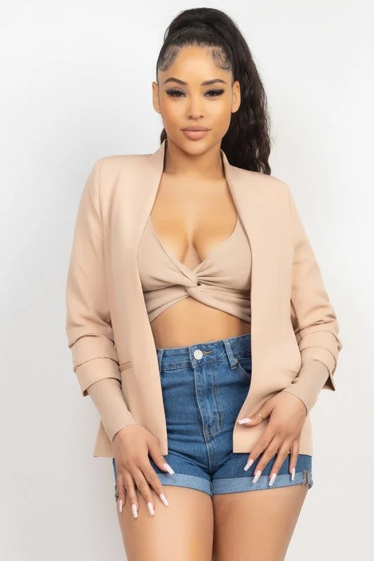Getting Over You Taupe Ruched Sleeve Blazer Women's High-End Blazer