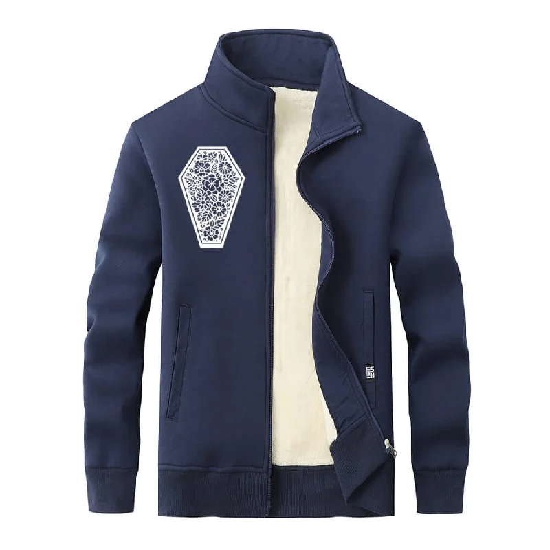 Coffin With Flower Stand Collar Zip Fleece Cardigan Machine Wash Dry Clean Hand Wash