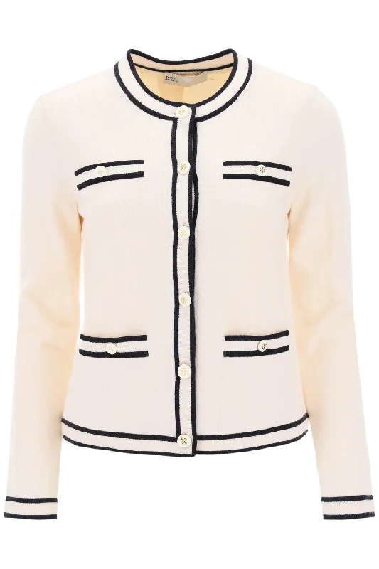 kendra merino wool cardigan 146098 FRENCH CREAM / MEDIUM NAVY Stretchy Elastic Breathable