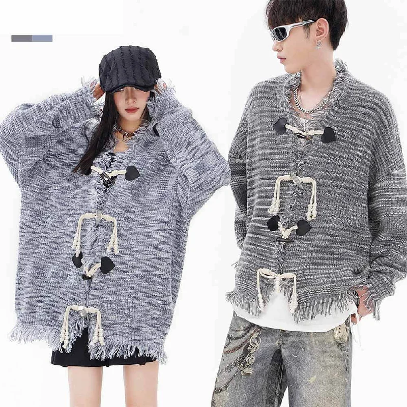 High Street Mixed Color Tassel Knot Button Cardigan Anti-Pilling Anti-Shrink Durable High Street Mixed Color Tassel Knot Button Cardigan Anti-Pilling Anti-Shrink Durable